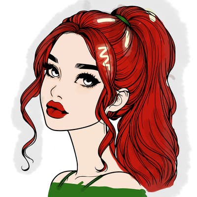 realistic girl with a ponytail on her hair and lips