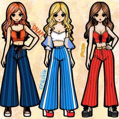 girls with flare pants and crop tops realistic