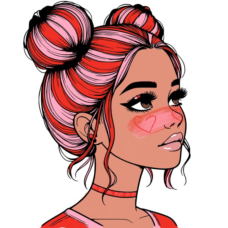 realistic girl with buns on the top of her head