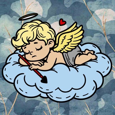 cupid asleep on a cloud