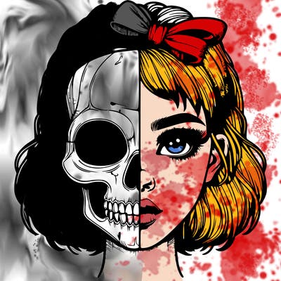 realistic girl with half skull mask