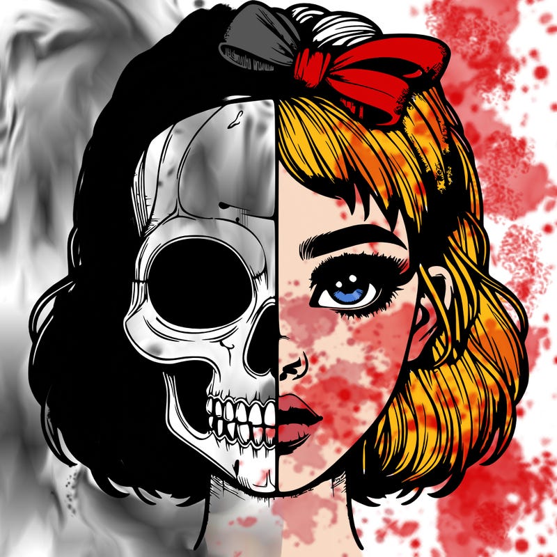 realistic girl with half skull mask