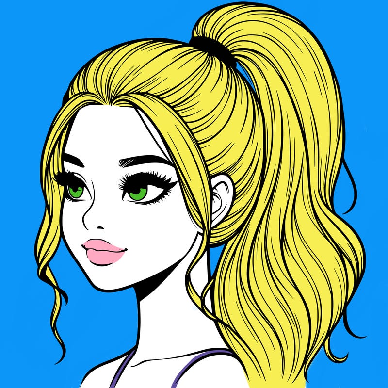 realistic girl with a high ponytail