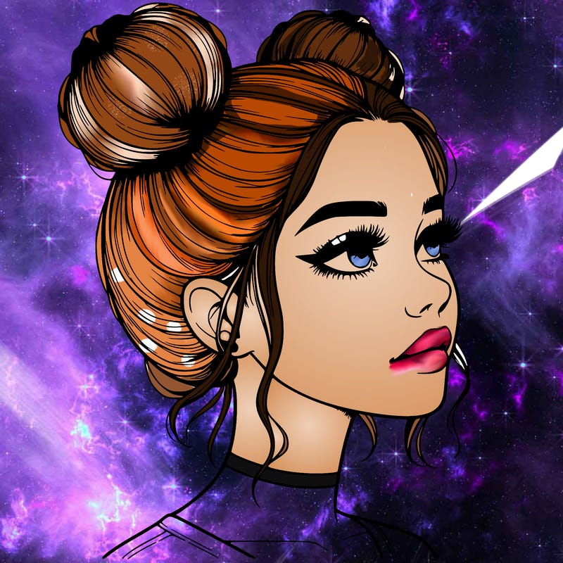 realistic girl with buns on the top of her head