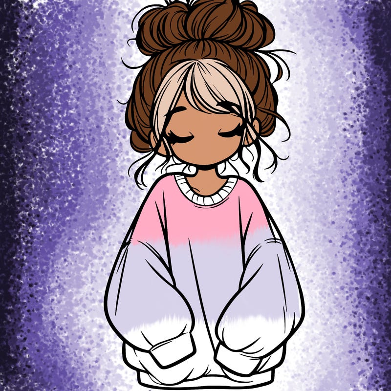 girl with baggy sweatshirt and messy bun