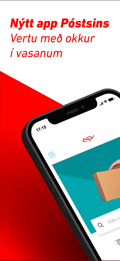 Posturinn mobile App-Oberfläche auf einem Smartphone-Bildschirm für isländische Postdienste