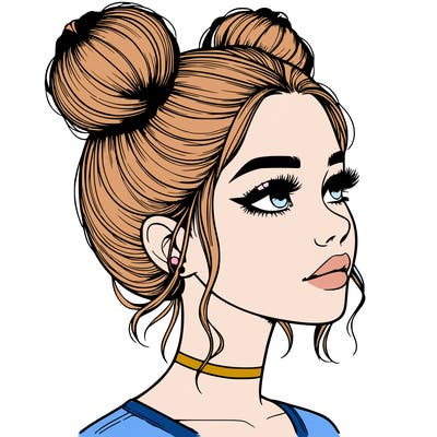 realistic girl with buns on the top of her head