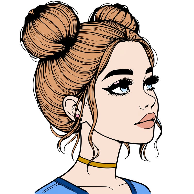 realistic girl with buns on the top of her head