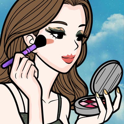 little girl putting on makeup