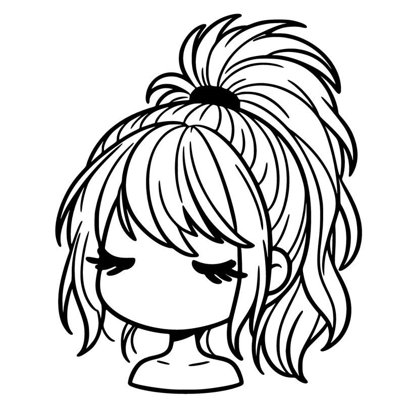 girl with messy high ponytail