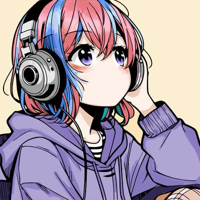 manga character that listen a music with headphone