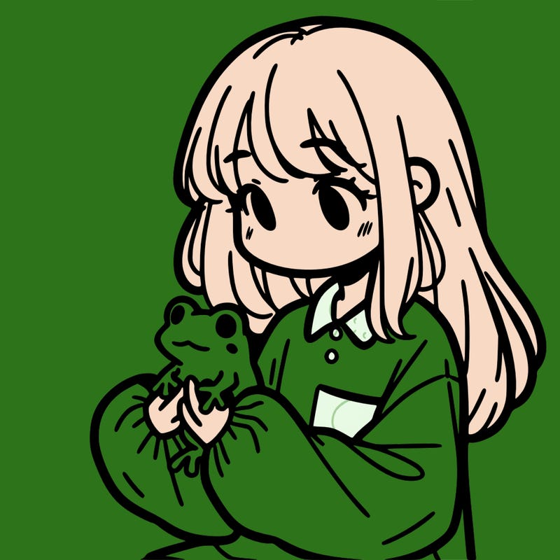 girl with long hair and a oversized shirt. and she is holding a frog