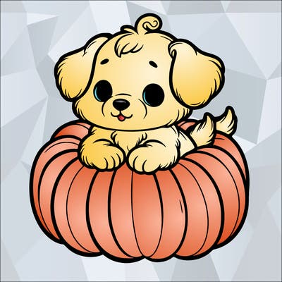 cute little puppy in a pumpkin