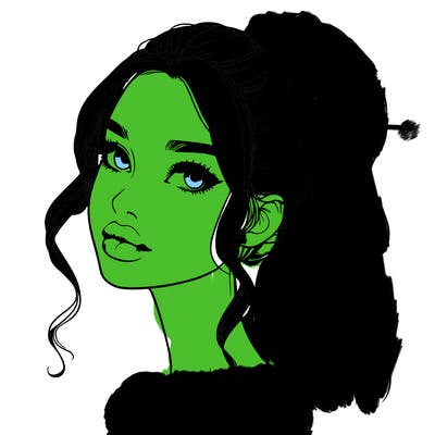 realistic girl with a ponytail on her hair and lips