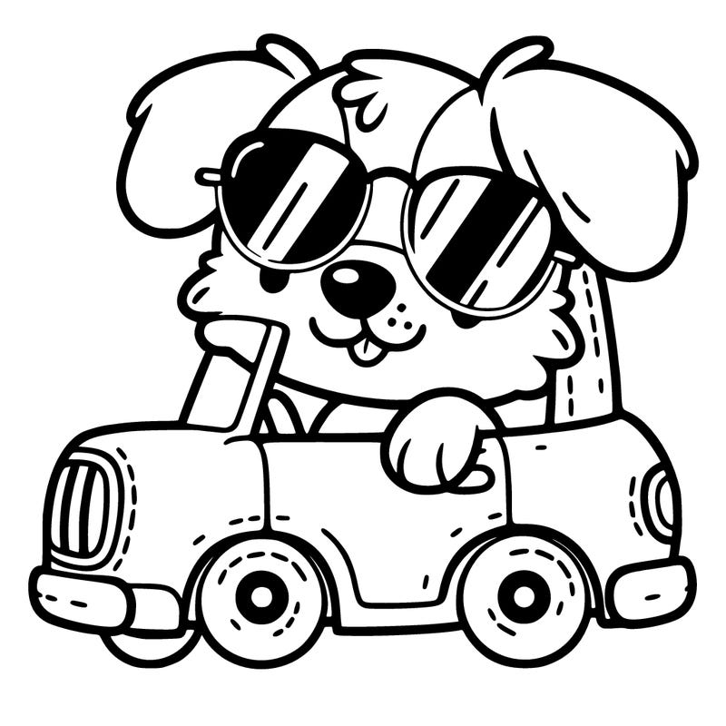 cute dog in a car with sunglasses