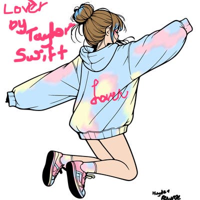 realistic girl jumping with a bun and oversized sweatshirt