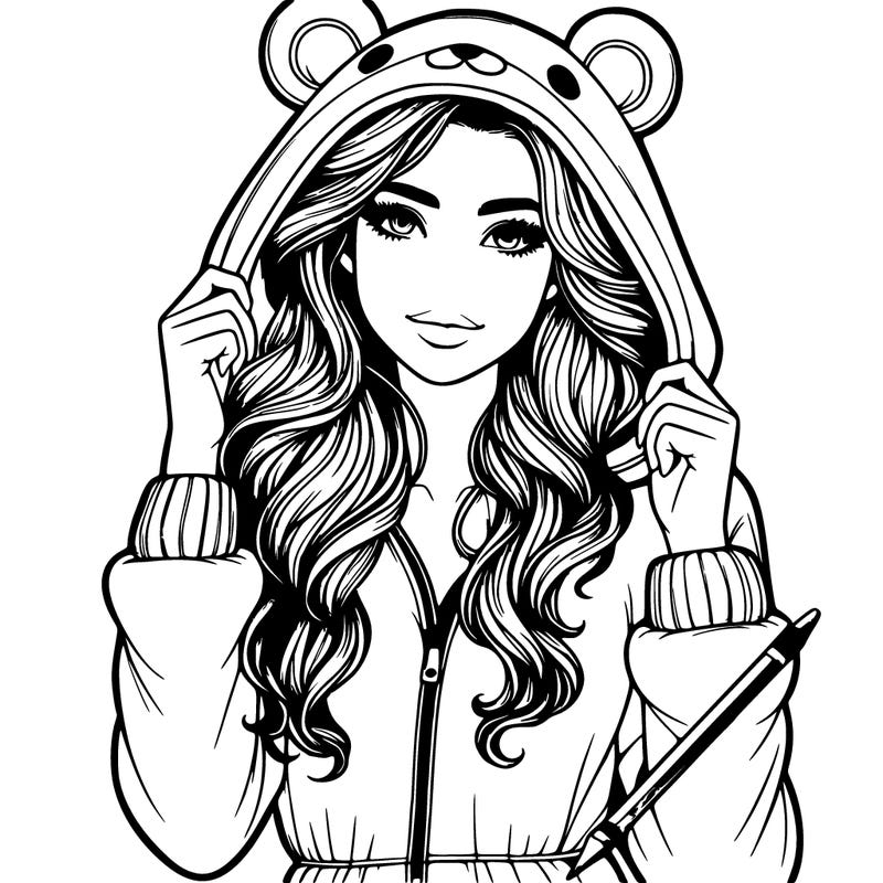 realistic beautiful girl wearing bear onesie
