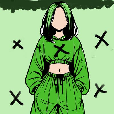 realistic girl faceless with baggy pants and a crop top