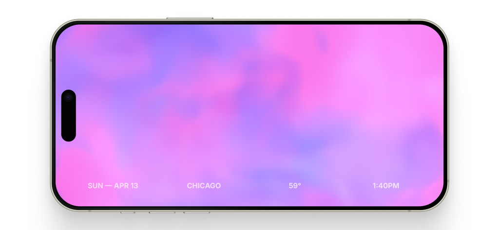 iPhone displaying a pink and purple gradient clock in standby mode.