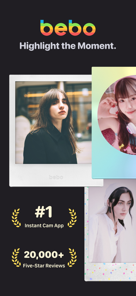 Bebo Cam:Retro Instant Camera - Display dell'app Bebo Cam con cornici per foto istantanee retrò e i migliori risultati per app fotocamera.