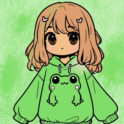 girl wearing frogging sweatshirt