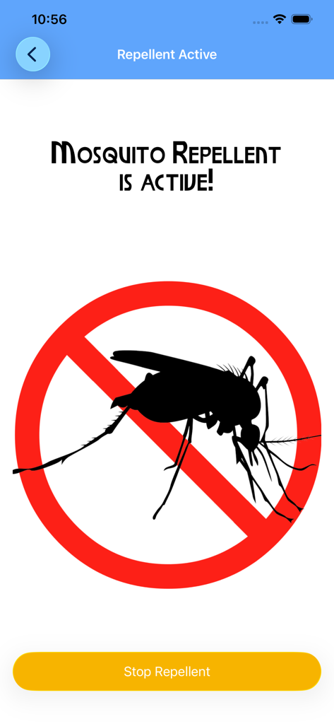 Anti Mosquito Repellent Sounds - User interface of the mosquito repellent app showing an active status and a forbidden mosquito sign.