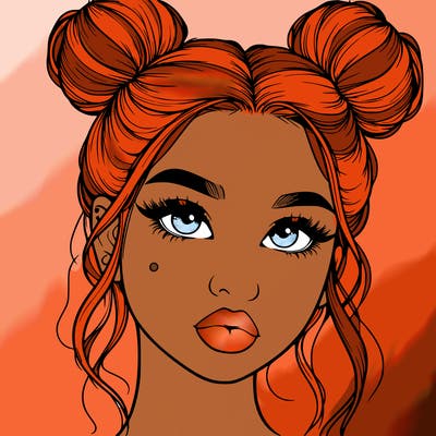 realistic girl with two buns on her hair and lips