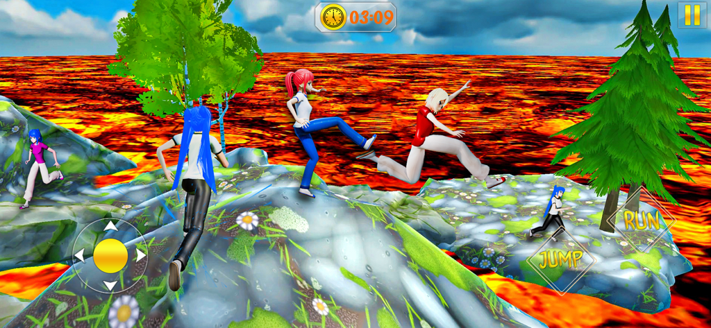 Anime Parkour lava Jump Game - Anime characters jumping between floating islands over a floor of lava