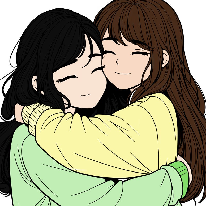 realistic two girls hugging