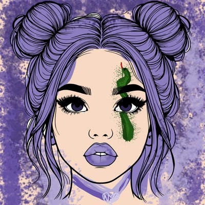 realistic girl with two buns on her hair and lips