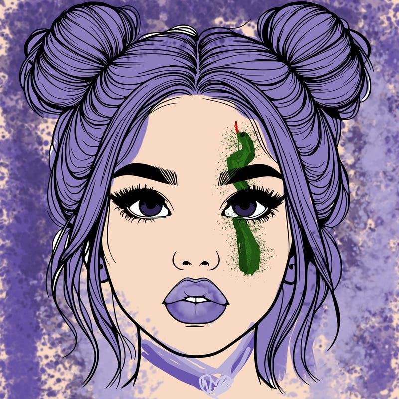 realistic girl with two buns on her hair and lips