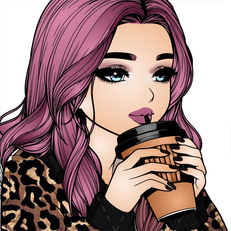 realistic girl drinking coffee