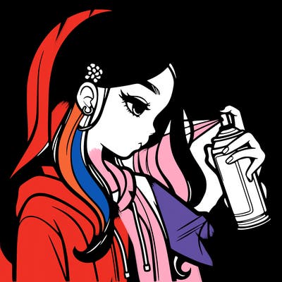 a realistic girl spray painting