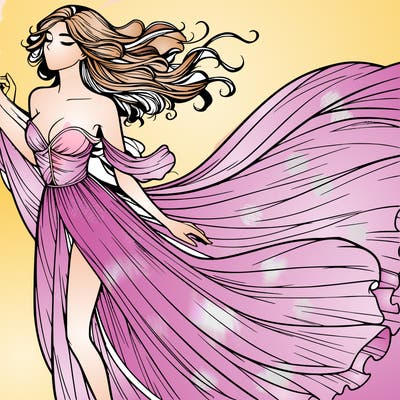 realistic woman in dress flowing the the wind