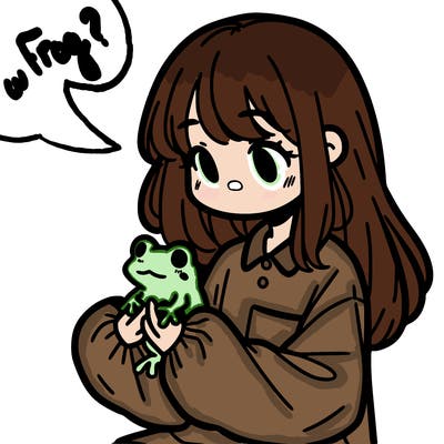 girl with long hair and a oversized shirt. and she is holding a frog