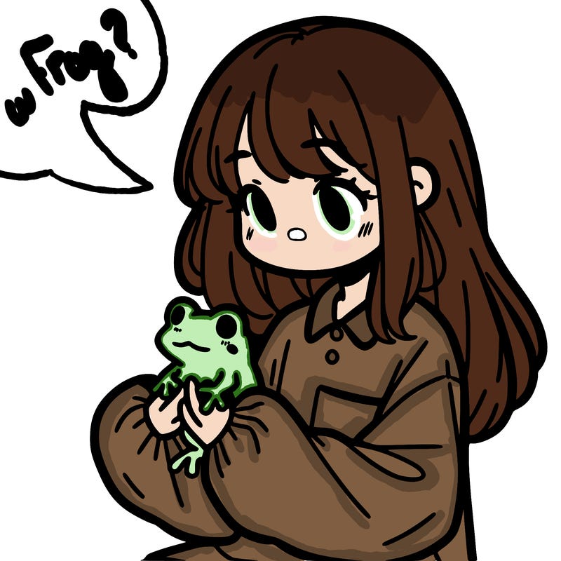 girl with long hair and a oversized shirt. and she is holding a frog