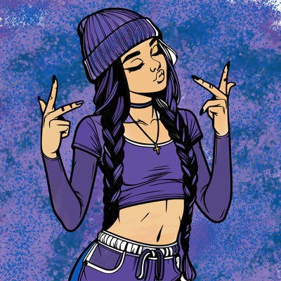 realistic teenage girl with braids and a beanie and crop top doing 🫶🏼