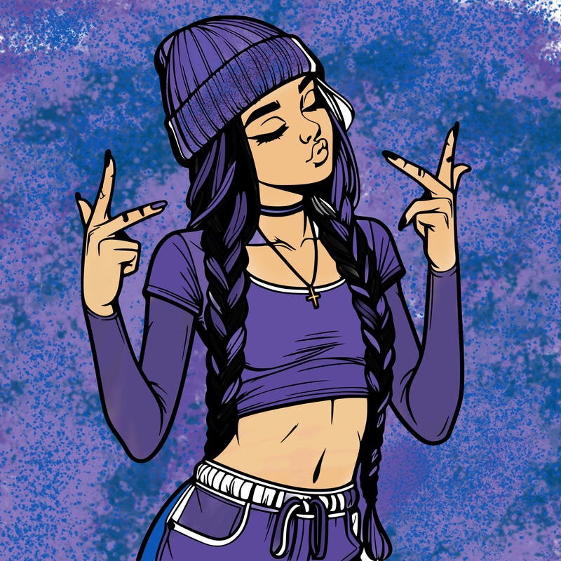 realistic teenage girl with braids and a beanie and crop top doing 🫶🏼