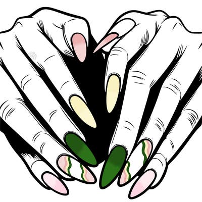 plain nail so you can do your own design and only the hands nothing else and zero detail like random black lines and just white nails to make your own