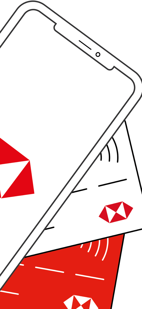 デジタルバンキングサービスを表すスマートフォンとHSBCクレジットカードのグラフィックイラスト