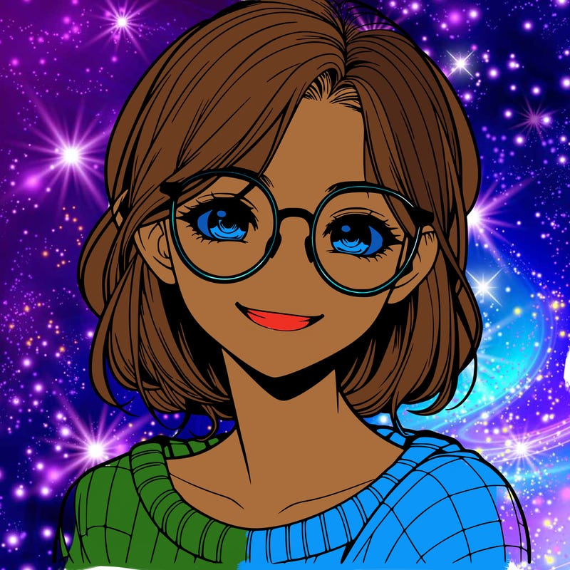 realistic girl with glasses smiling, eyes open