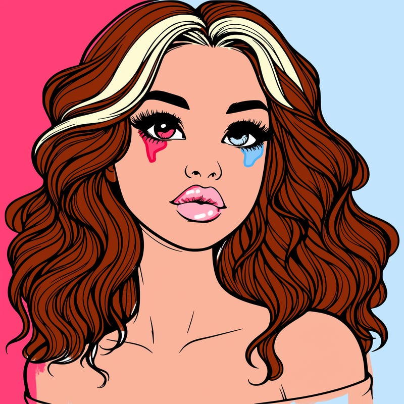 realistic girl with wavy hair and lips