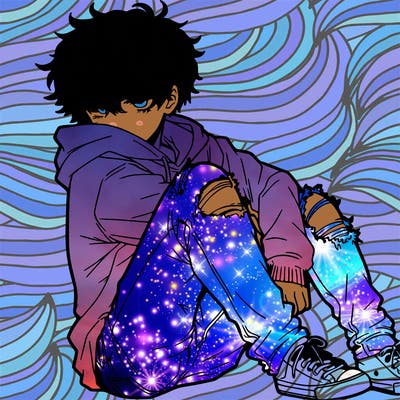 a male hoddie ripped jeans messy hair anime