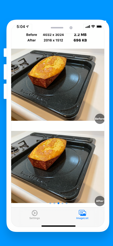 Image Compress & Resize Easily - Before and after comparison showing image file size reduction from 2.2MB to 696KB