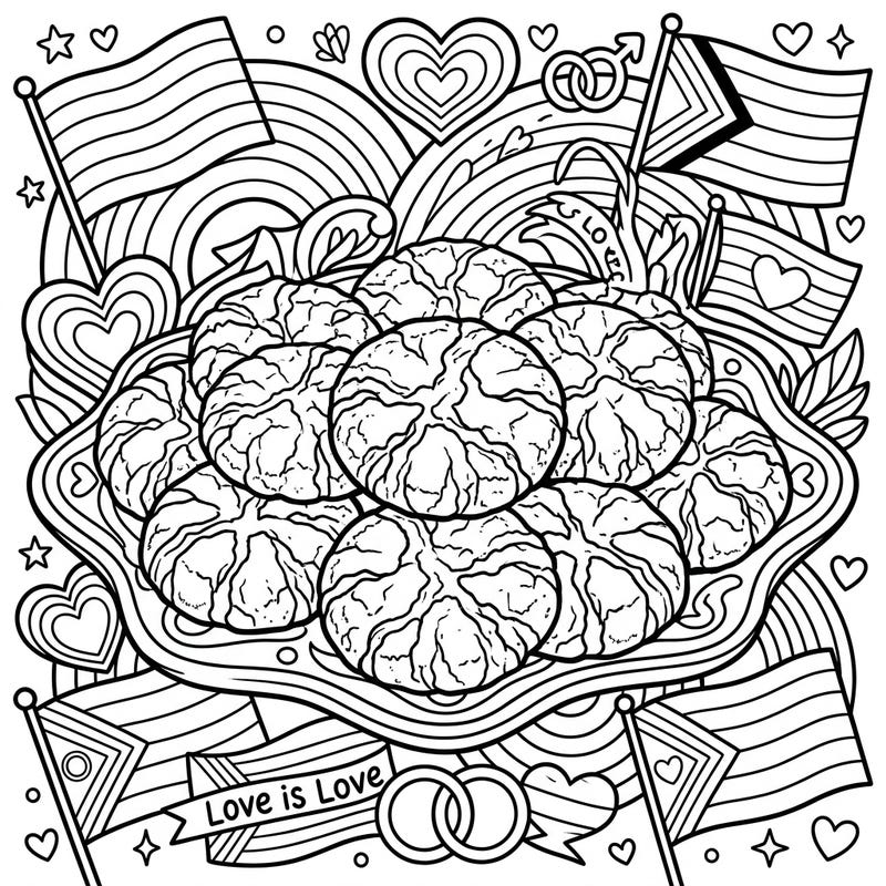 Celebrate love and deliciousness with this unique Crinkle Cookies Pride Month coloring page. It's a perfect blend of sweet treats and vibrant symbols of unity and inclusion for artists of all ages.