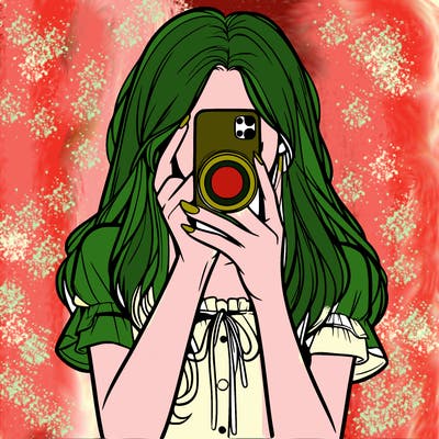 a realistic girl holding her phone taking pictures