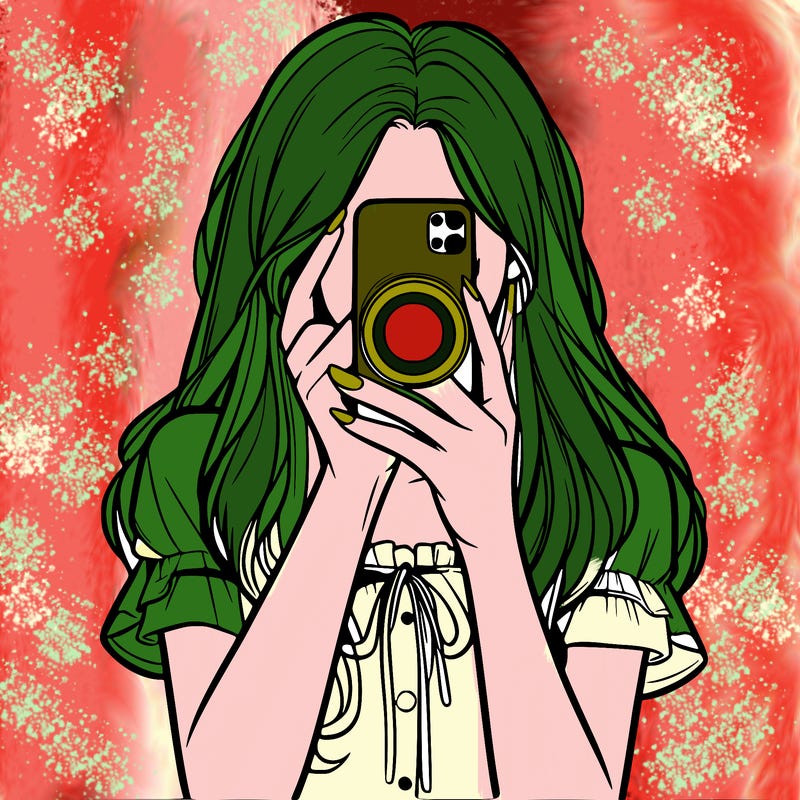 a realistic girl holding her phone taking pictures