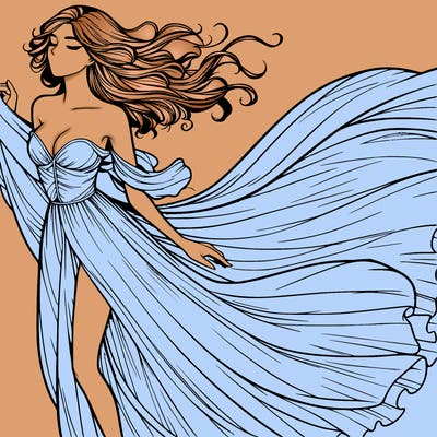 realistic woman in dress flowing the the wind