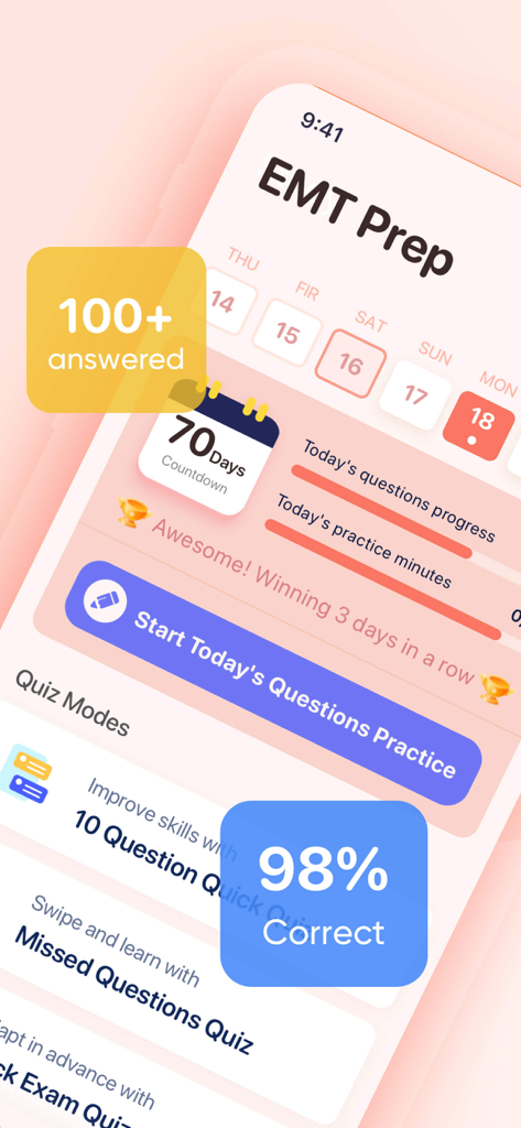 EMT Exam Prep 2026 - EMT Exam Prep 2026 dashboard displaying exam study progress and quiz modes