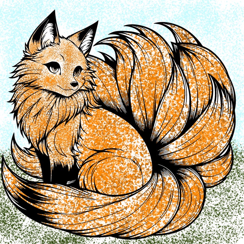 realistic detailed 9 tailed anime fox